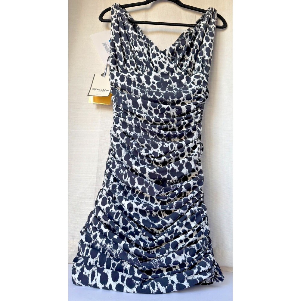 Chiara Boni La Petite Robe Dress US 8 Black White Ruched Italy Designer nwt
